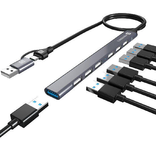 Portronics Mport 7 USB Hub (7-in-2), Multiport Adapter with Dual Convertible USB